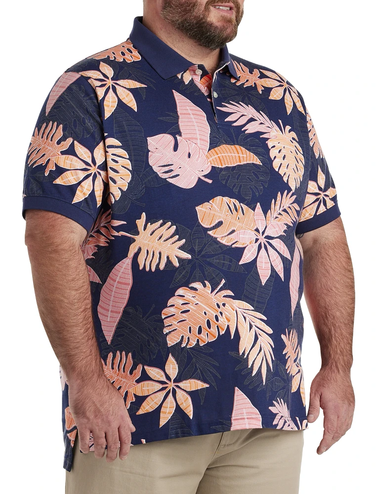 Tropical Leaf Print Polo Shirt