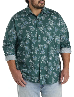 Rolled-Sleeve Floral Print Sport Shirt