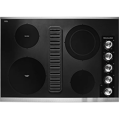 KitchenAid 30 inch Stainless 4 Burner Electric Downdraft Cooktop | Electronic Express