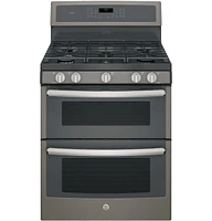 GE Profile PGB960EEJES 6.8 Cu. Ft. Slate Free-Standing Gas Double Oven Convection Range | Electronic Express