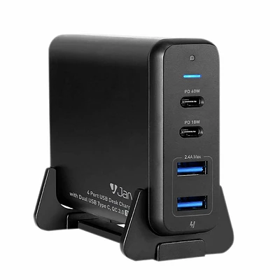 JarvMobile DTC6000BLK 4 Port USB Desk Charger with Dual USB Type C | Electronic Express