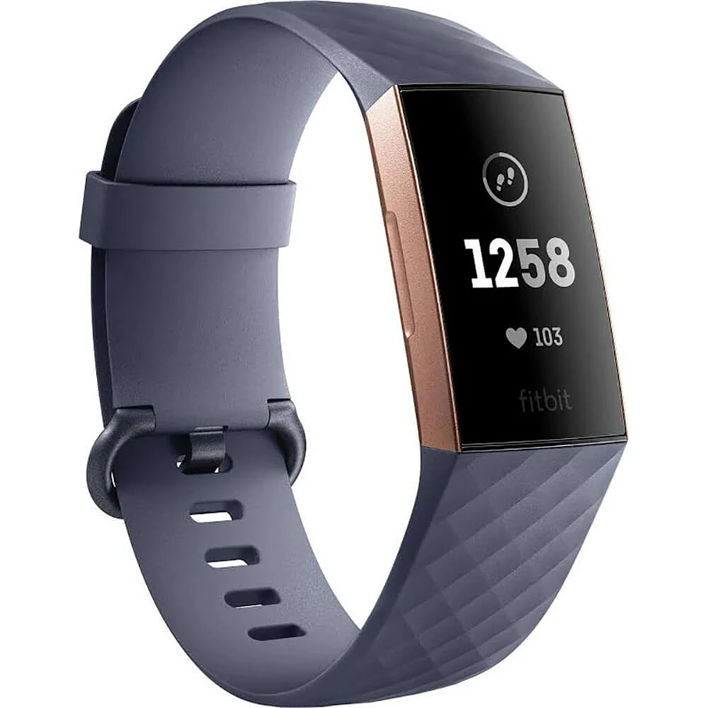 Fitbit FB409RGGY-OBX Charge 3 Fitness Wristband (Blue Grey/Rosegold) | Electronic Express