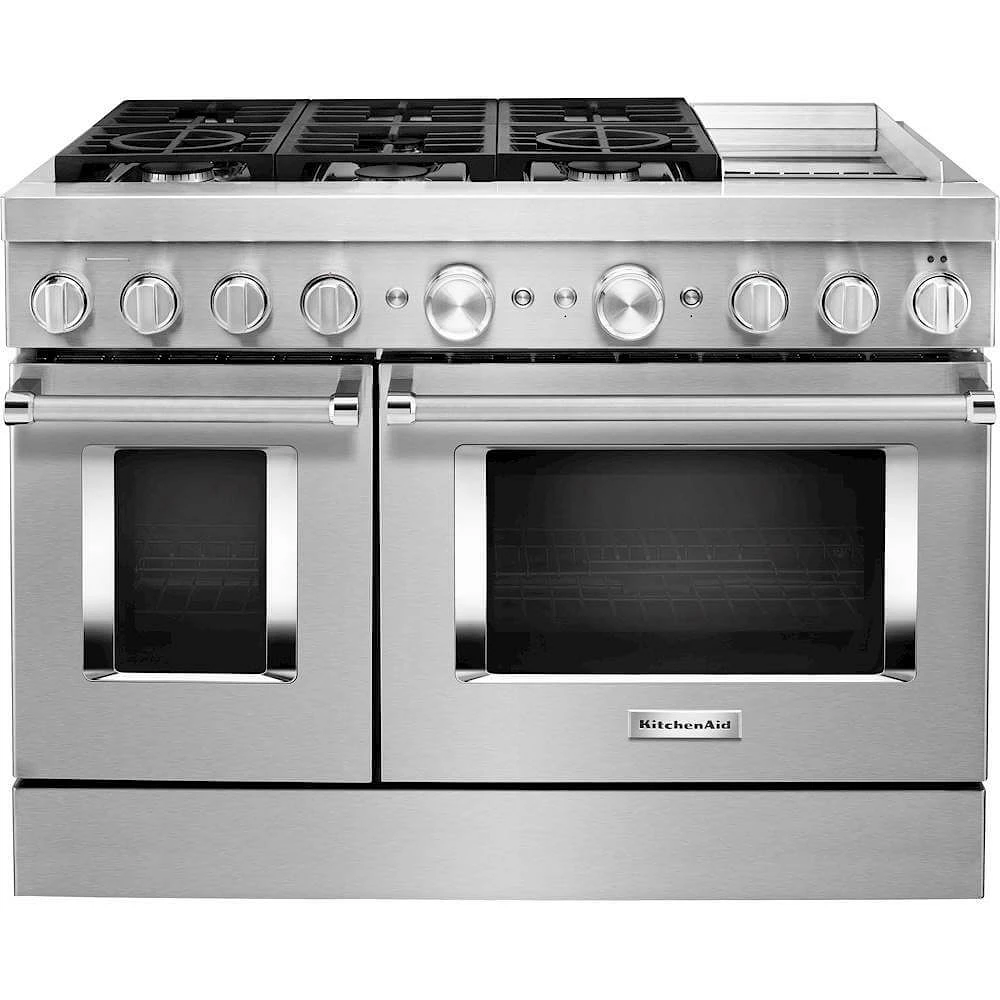 KitchenAid 6.3 Cu. Ft. Stainless Steel Freestanding Double-Oven Gas Range | Electronic Express