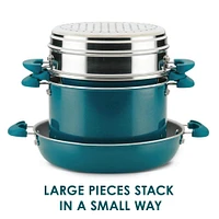 Rachael Ray 12167-OBX 8 Piece Aluminum Non Stick Cookware Set - Teal | Electronic Express