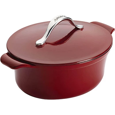 Anolon Vesta Cast Iron Dish/Casserole Pan with Lid, 4 Quart, Paprika Red | Electronic Express