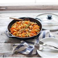 Lodge 12 inch Seasoned Cast Iron Every Day Pan with Glass Lid | Electronic Express