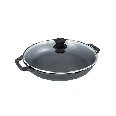 Lodge 12 inch Seasoned Cast Iron Every Day Pan with Glass Lid | Electronic Express