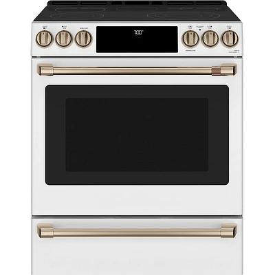 30 inch Matte White Smart, Front-Control, Radiant and Convection Range | Electronic Express