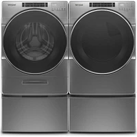 Whirlpool Chrome Shadow Front Load Laundry Package with Pedestals | Electronic Express