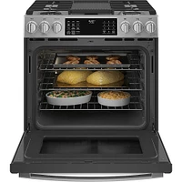 GE Profile 5.6 Cu. Ft. Stainless Smart Duel Fuel Range with No Preheat Air Fry  | Electronic Express