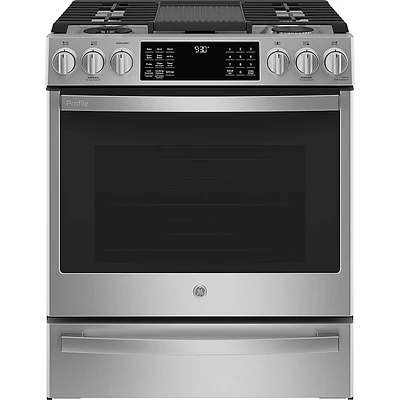 GE Profile 5.6 Cu. Ft. Stainless Smart Duel Fuel Range with No Preheat Air Fry  | Electronic Express