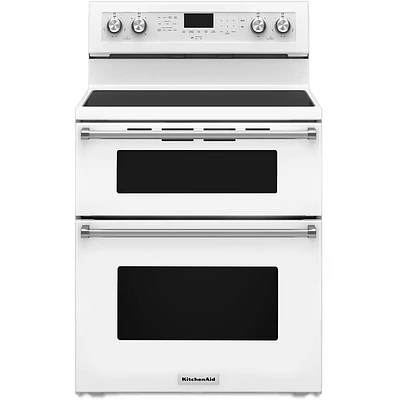 30 Inch 5 Burner Electric Double Oven Convection Range - White | Electronic Express