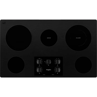 Whirlpool 36 inch Black Electric Ceramic Glass Cooktop with Dual Radiant Element | Electronic Express