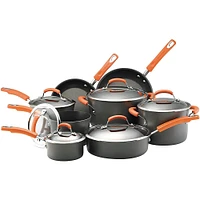 Rachael Ray 14-Piece Hard Anodized Cookware Set - Gray/Orange | Electronic Express