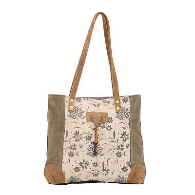 Myra Bags Unique Key Upcycled Canvas & Cowhide Tote Bag | Electronic Express