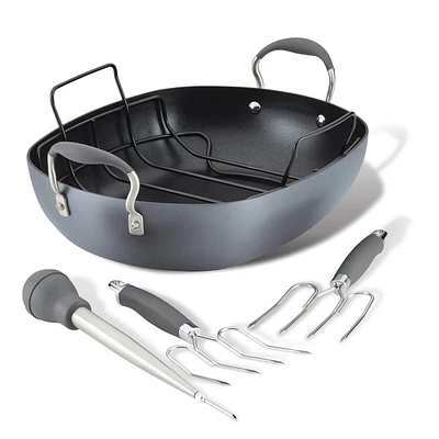 Anolon 84675 Advanced Home Hard-Anodized Nonstick Roaster Set - Moonstone | Electronic Express