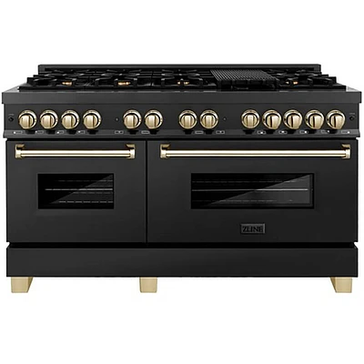 Z-Line 60 inch Autograph Edition Black/Gold Freestanding Double Oven Dual Fuel Range | Electronic Express