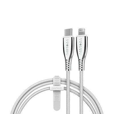Naztech 6 Ft. Titanium USB-C to Lightning Braided Cable - White | Electronic Express