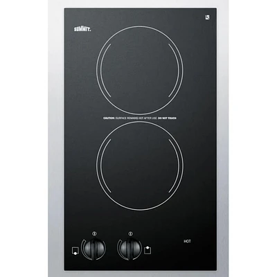 Summit 15 Inch Black Stainless 2 Element Electric Cooktop | Electronic Express