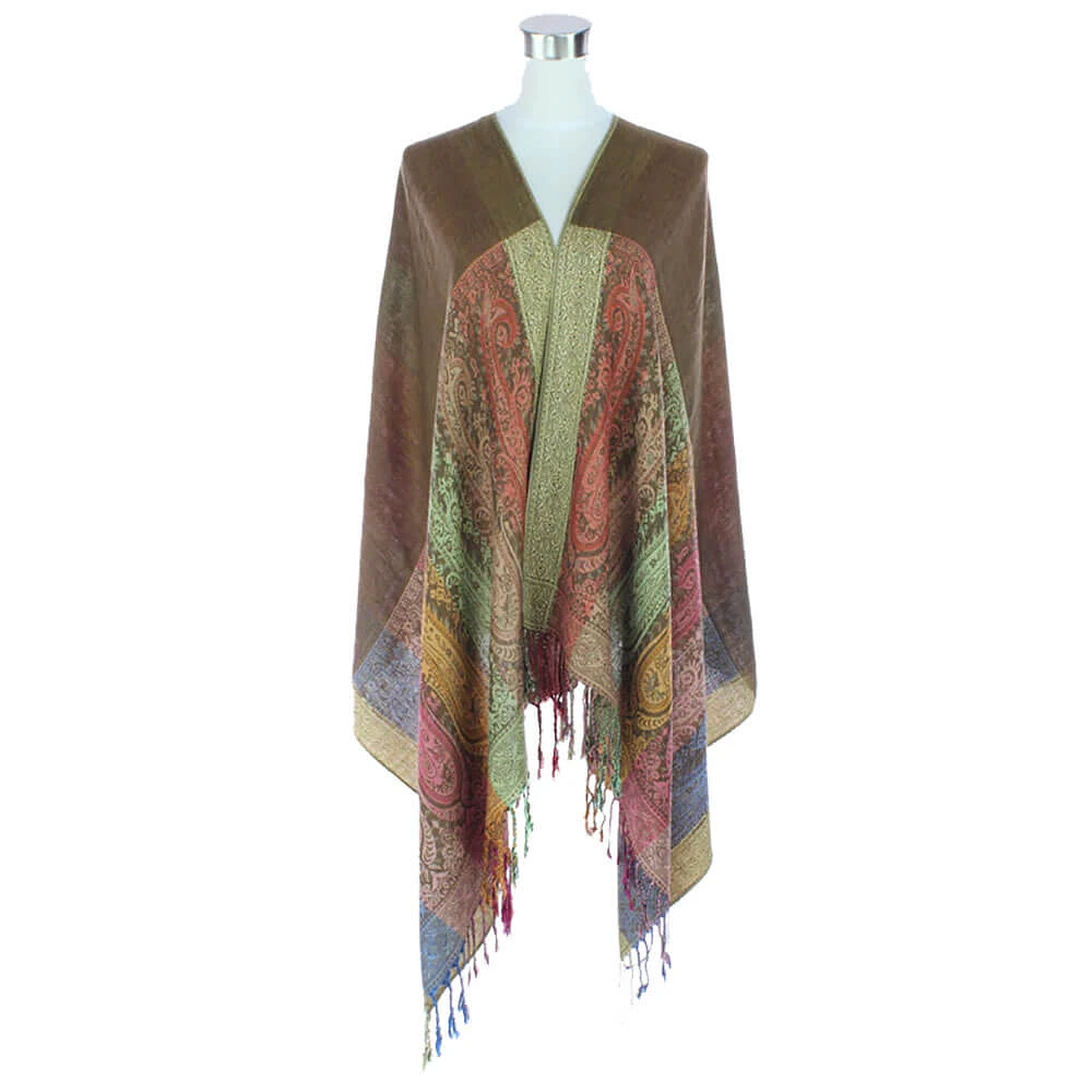 ORIGINAL USA Two Sides Long Paisley Pashmina - Olive Brown | Electronic Express