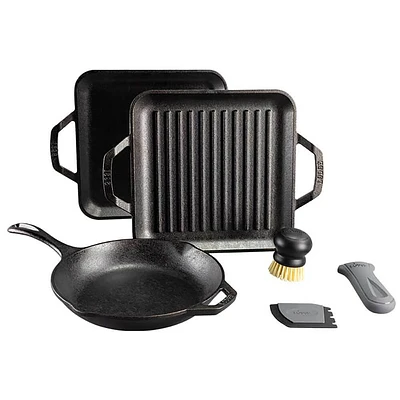 Lodge 6-Pc Chef Collection Cast Iron Grill/Griddle Gourmet Set | Electronic Express