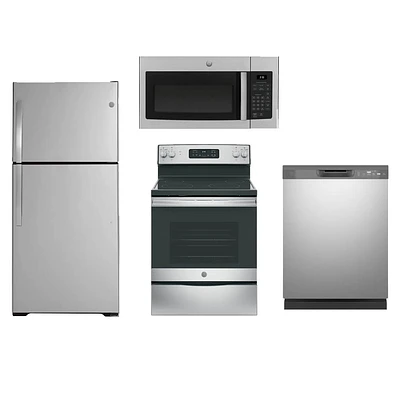 GE 4 Pc. Stainless Steel Top-Freezer Kitchen Package | Electronic Express