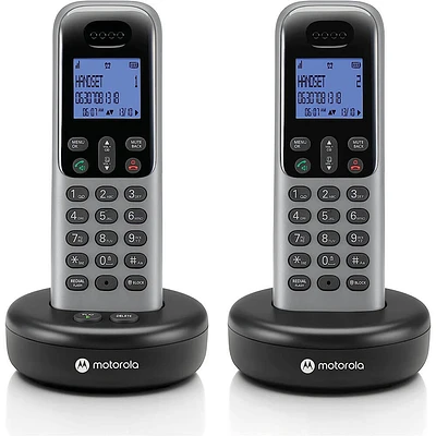 Motorola T6 Series Cordless Phone System with 2 Digital Handsets & Caller ID - Grey | Electronic Express