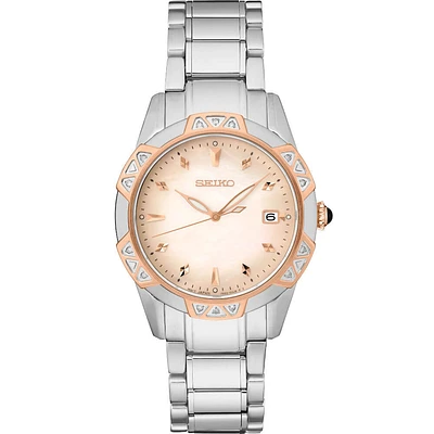 Seiko Diamond Quartz - White/Rose Gold/Stainless Steel - 33.2mm | Electronic Express