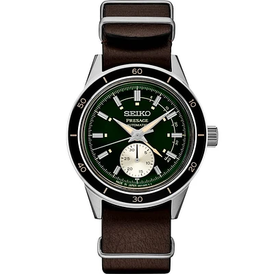 Seiko Presage Style60s Automatic - Green/Brown Leather w/ Date Calendar - 40.8mm | Electronic Express