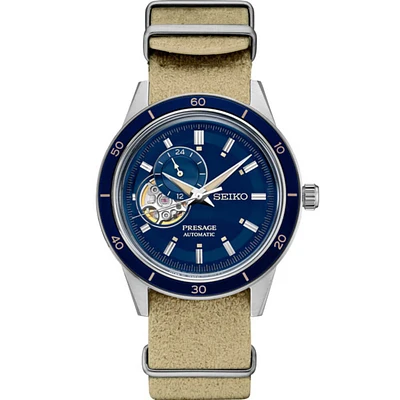 Seiko Presage Style60s Automatic - Blue/Tan Suede - 40.8mm | Electronic Express