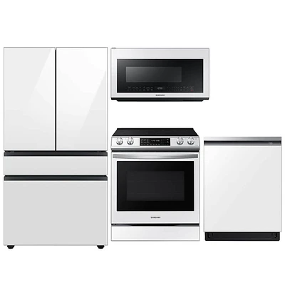 Samsung 4 Pc. White Glass French Door Kitchen Package with Bespoke Panels | Electronic Express