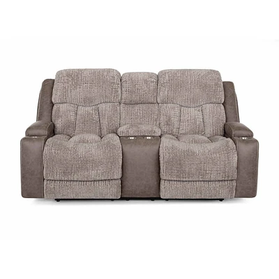 Franklin Corporation Denali Power Reclining Console Loveseat - Smoke and Dove Two-Tone | Electronic Express