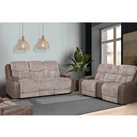 Franklin Corporation Denali Power Reclining Console Loveseat - Smoke and Dove Two-Tone | Electronic Express