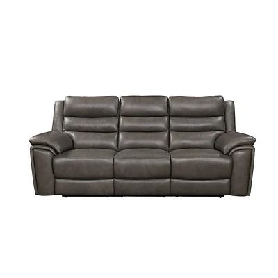 Leather Italia Destin Gray Leather Reclining Sofa with Power Headrest | Electronic Express