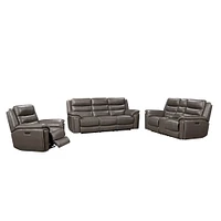 Leather Italia Destin Gray Leather Reclining Sofa with Power Headrest | Electronic Express