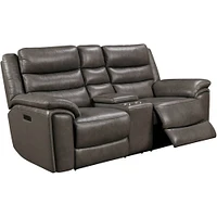 Leather Italia Destin Gray Leather Power Reclining Loveseat | Electronic Express