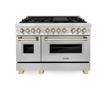 ZLINE 6 Cu. Ft. Stainless Steel with Gold Accents Freestanding Dual Fuel Range | Electronic Express