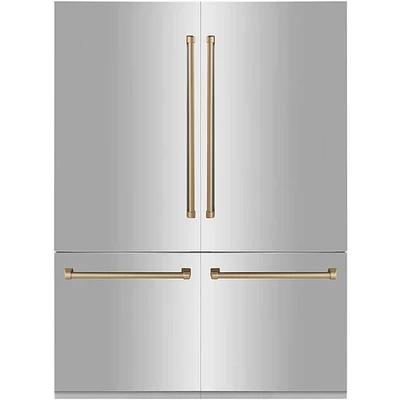 ZLINE 32.2 Cu. Ft. Stainless Steel 4-Door French Door with Gold Accents | Electronic Express