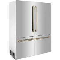 ZLINE 32.2 Cu. Ft. Stainless Steel 4-Door French Door with Gold Accents | Electronic Express