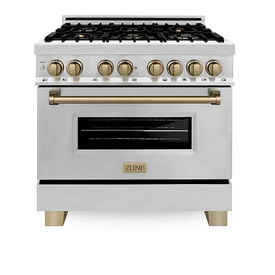 ZLINE 4.6 Cu. Ft. Stainless Steel with Champagne Bronze Accents Freestanding Dual Fuel Gas Range | Electronic Express