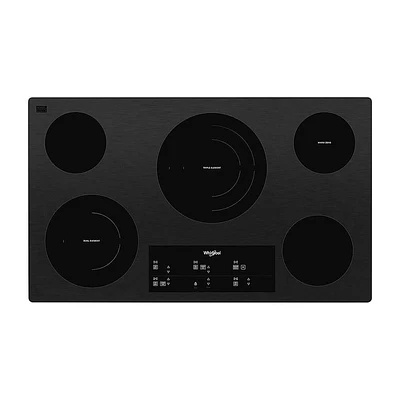 Whirlpool 36 inch Black 5 Burner Built-In Electric Cooktop | Electronic Express