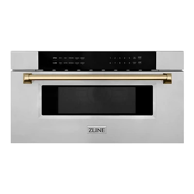 ZLINE 1.2 Cu. Ft. Autograph Edition Convection Microwave Drawer - Stainless/Champagne Bronze | Electronic Express
