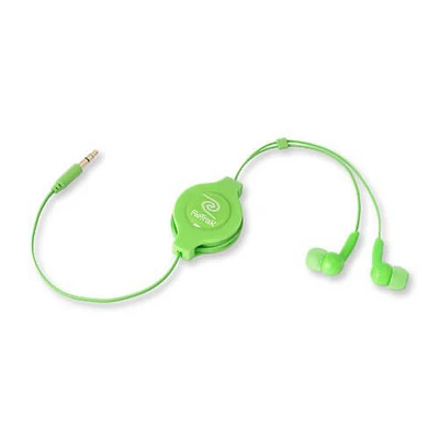 Emerge Tech ETAUDIOGRN ReTrak Retractable Stereo Earphones - Green - OPEN BOX | Electronic Express
