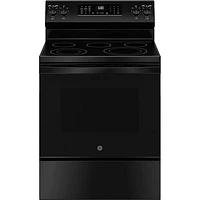 GE 5.3 Cu. Ft. Black Freestanding Electric Convection Range with Steam Cleaning | Electronic Express