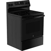 GE 5.3 Cu. Ft. Black Freestanding Electric Convection Range with Steam Cleaning | Electronic Express