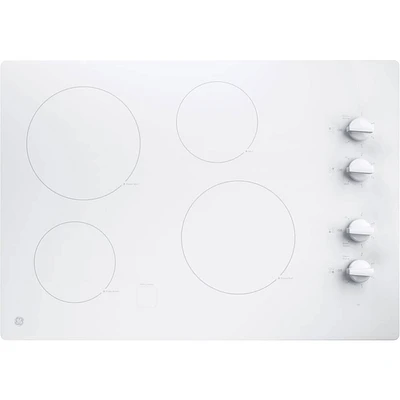 GE 30 inch White 4 Burner Built-In Electric Cooktop | Electronic Express