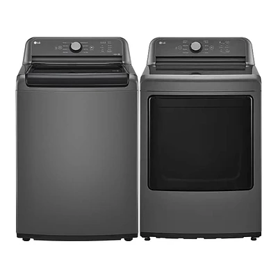 LG WT6105CMPR Monochrome Gray Smart Top Load Washer/Dryer Pair | Electronic Express
