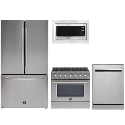 Brama 4 Pc. Stainless French Door Dual Fuel Kitchen Package | Electronic Express