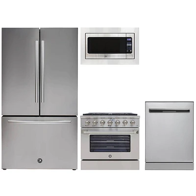 Brama 4 Pc. Stainless French Door Gas Range Kitchen Package | Electronic Express