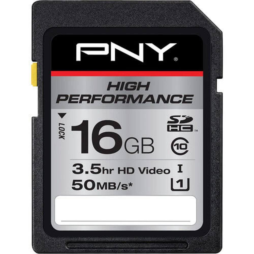 PNY P-SDH16G10H-GE 16GB Class 10 SDHC Flash Media Card - OPEN BOX PSDH16G10HGE | Electronic Express